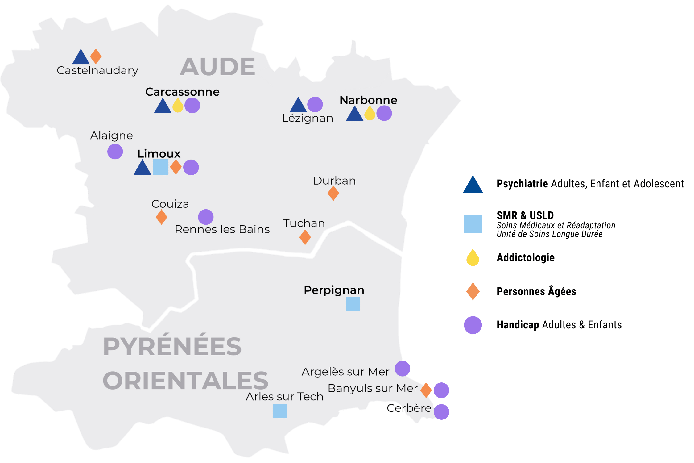 Carte qui représente la répartition territoriale des établissements et services de l'USSAP